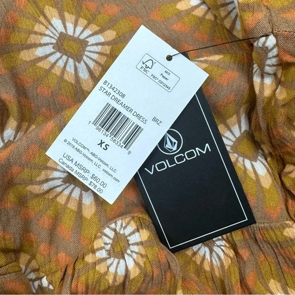NWT Volcom Star Dreamer Floral Boho Bronze Mini Dress Size  XS - Picture 2 of 10